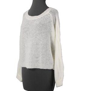 Rosie Neira Sz XS Ivory Knit Cable 3/4 Sleeve Oversize Acrylic Blend Sweater